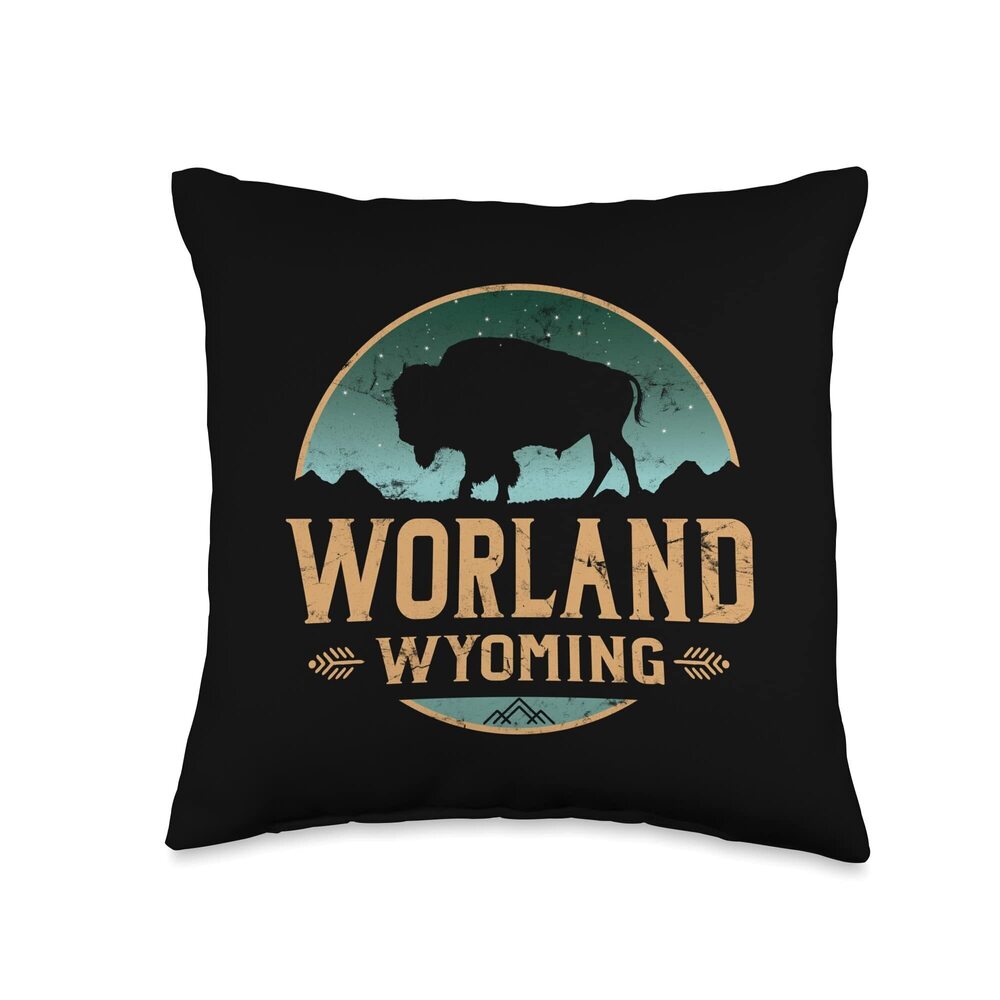 3247 Worland Wyoming WY Buffalo Bison Throw Pillow, 16x16, Multicolor